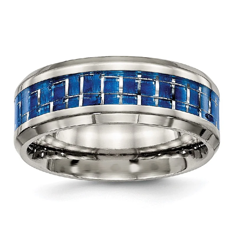 Jewelry Deals That Outshine The Rest Mens 8mm Titanium Blue/White Carbon Fiber Beveled Comfort Fit Band Jewelry Deals That Outshine The Rest Mens 8mm Titanium Blue/White Carbon Fiber Beveled Comfort Fit Band