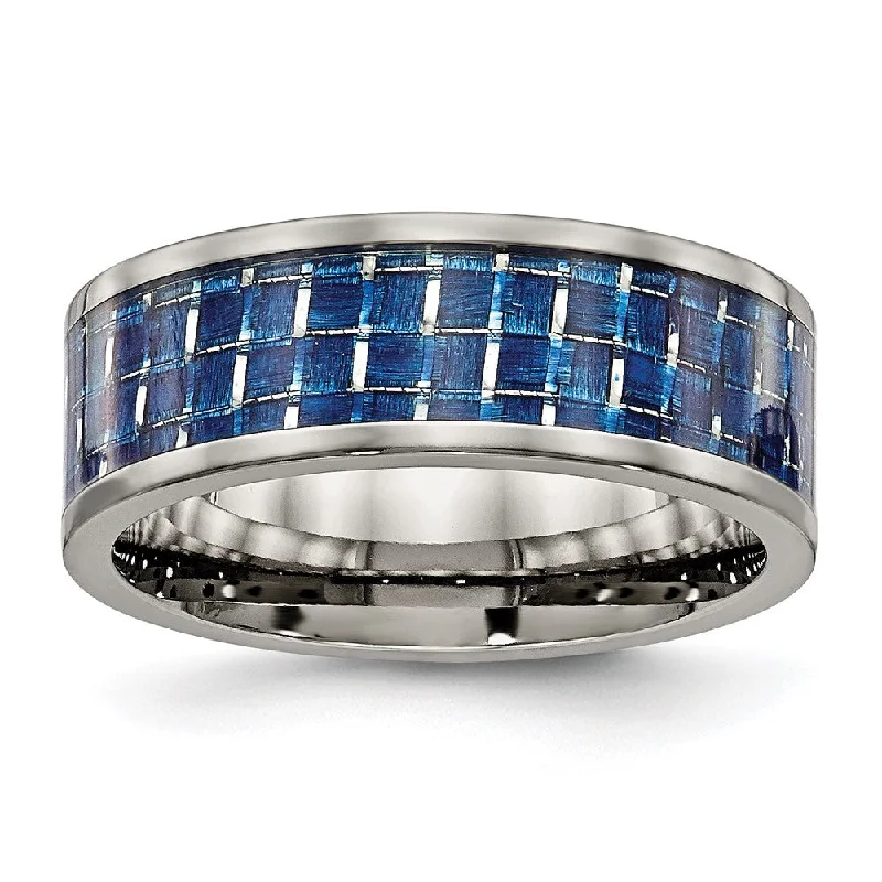 Celebrate With Sparkle – Jewelry Sale Now Live Men's 8mm Titanium Blue/White Carbon Fiber Flat Comfort Fit Band