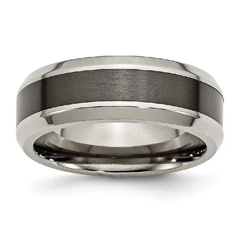 High-Quality Jewelry At A Fraction Of The Cost Men's 8mm Titanium & Brushed Black Ceramic Beveled Comfort Fit Band