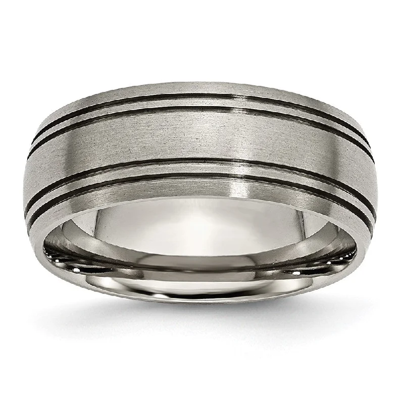 Flash Jewelry Sale – Get Stunning Pieces At Low Prices Men's 8mm Titanium Brushed Domed & Grooved Standard Fit Band