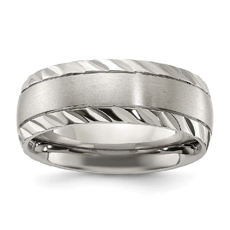 Exclusive Jewelry Sale Event – Shop Now Men's 8mm Titanium Brushed & Grooved Edge Standard Fit Band