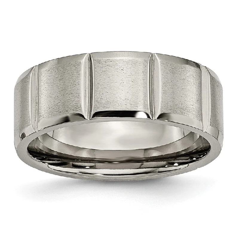 Jewelry Sale Alert – Shop Timeless Elegance Today Men's 8mm Titanium Grooved & Beveled Edge Standard Fit Band