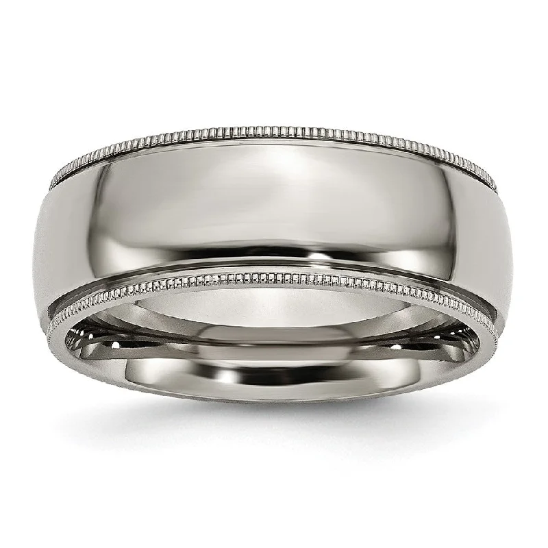 Save On Luxury Jewelry Pieces – Limited-Time Offers Men's 8mm Titanium Grooved & Milgrain Edge Standard Fit Band
