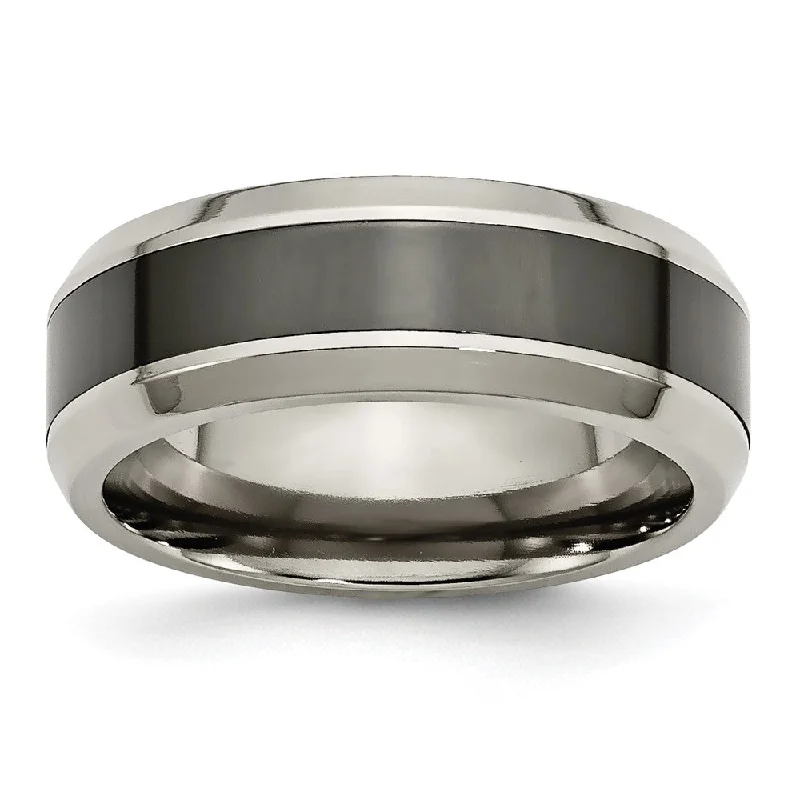 Grab Stylish Jewelry Before The Sale Ends Men's 8mm Titanium & Polished Black Ceramic Beveled Comfort Fit Band
