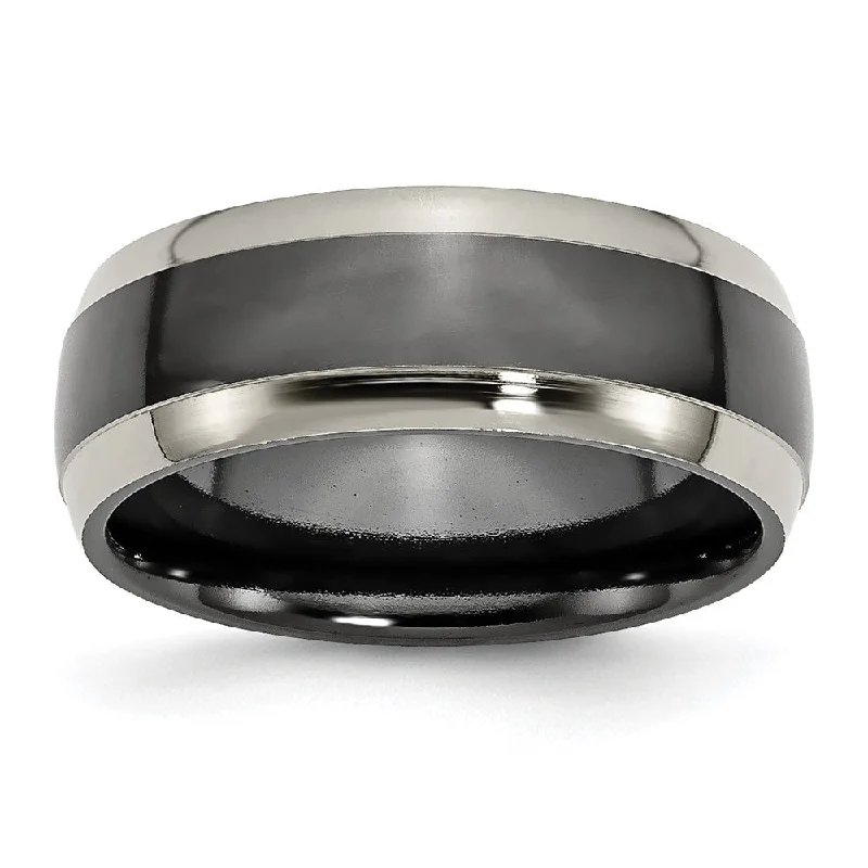 Elegant Jewelry, Affordable Luxury – Shop Now Men's 8mm Titanium Polished Two Tone Beveled Edge Comfort Fit Band