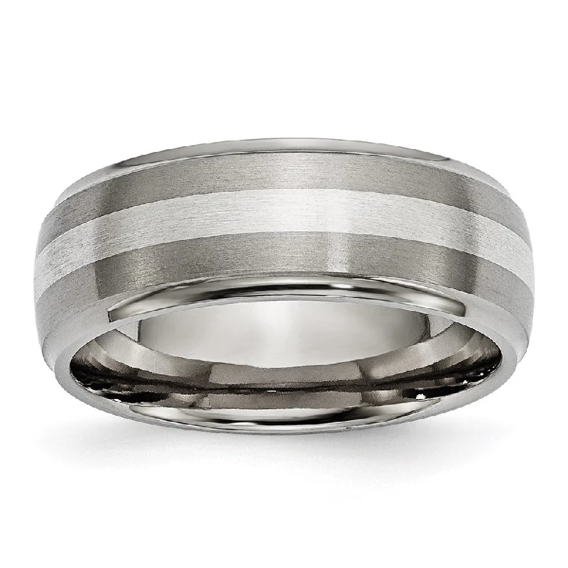 Fine Jewelry, Limited-Time Offers Available Men's 8mm Titanium & Sterling Silver Ridged Edge Standard Fit Band