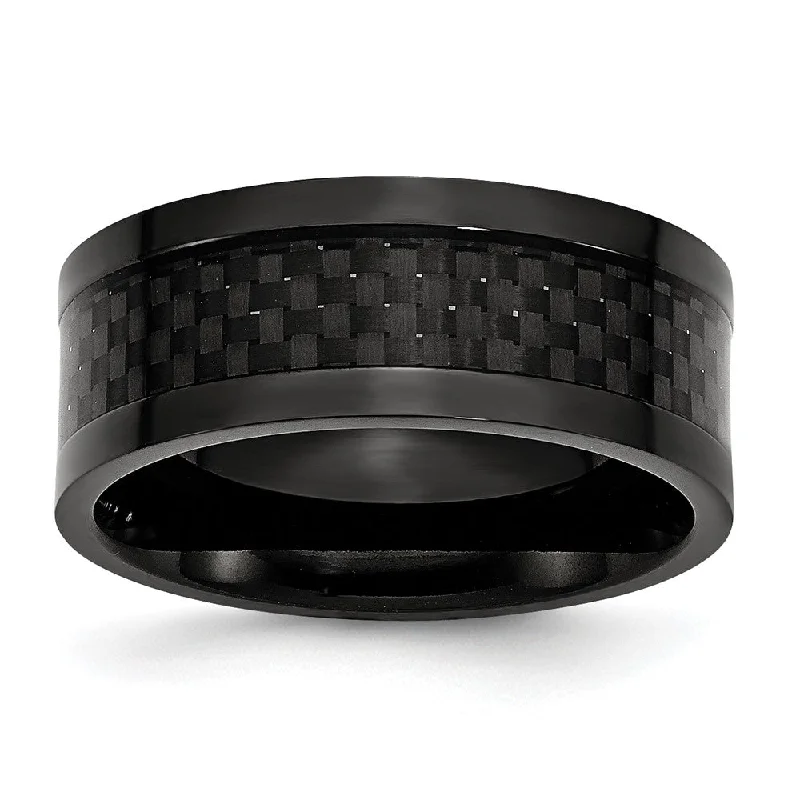 The Biggest Jewelry Sale Of The Year Is Here Men's 9mm Black Plated Titanium & Carbon Fiber Flat Comfort Fit Band