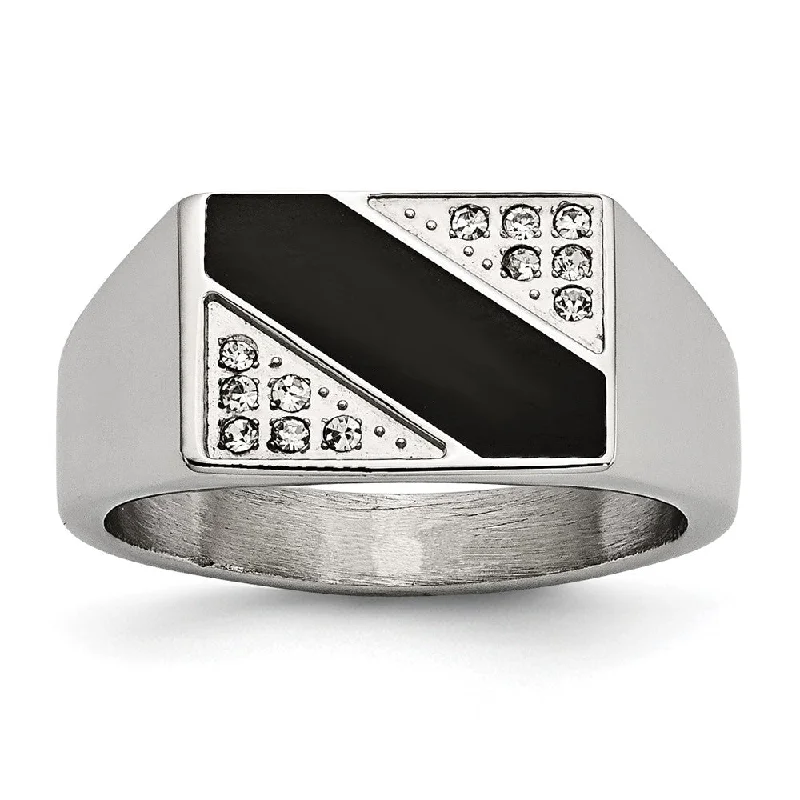 Flash Deals On Fine Jewelry – Shop Before It's Gone Men's 9mm Stainless Steel Black Enamel & CZ Tapered Signet Ring