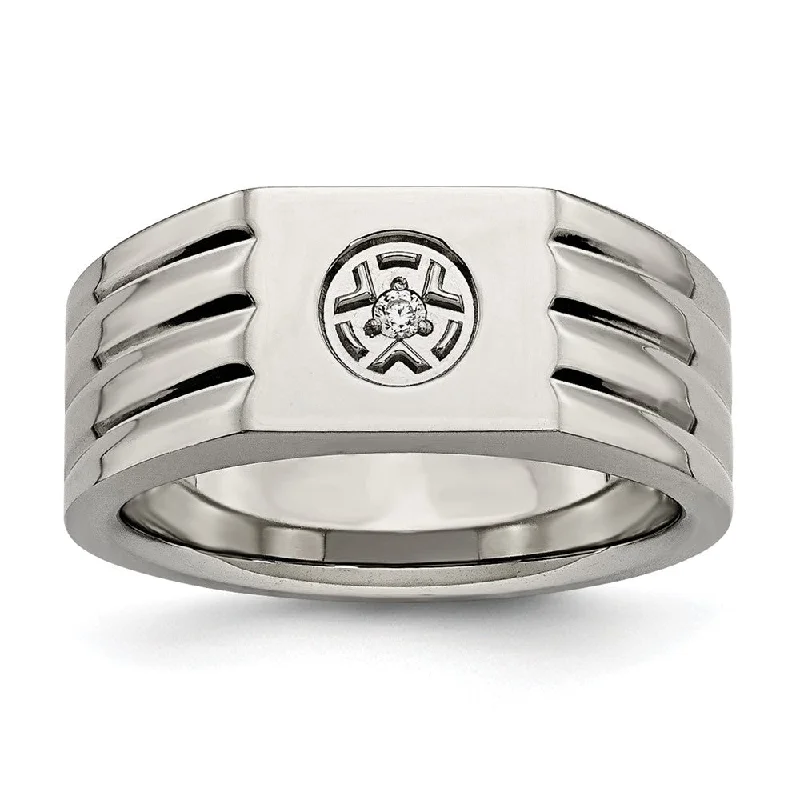 Timeless Beauty, Unbeatable Deals – Jewelry Sale On Men's 9mm Stainless Steel & CZ Grooved Tapered Signet Ring