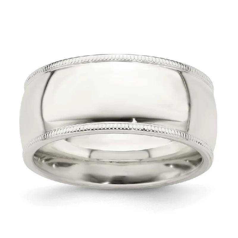 Grab Exquisite Jewelry At The Lowest Prices Men's 9mm Sterling Silver Half Round Milgrain Edge Comfort Fit Band Grab Exquisite Jewelry At The Lowest Prices Men's 9mm Sterling Silver Half Round Milgrain Edge Comfort Fit Band
