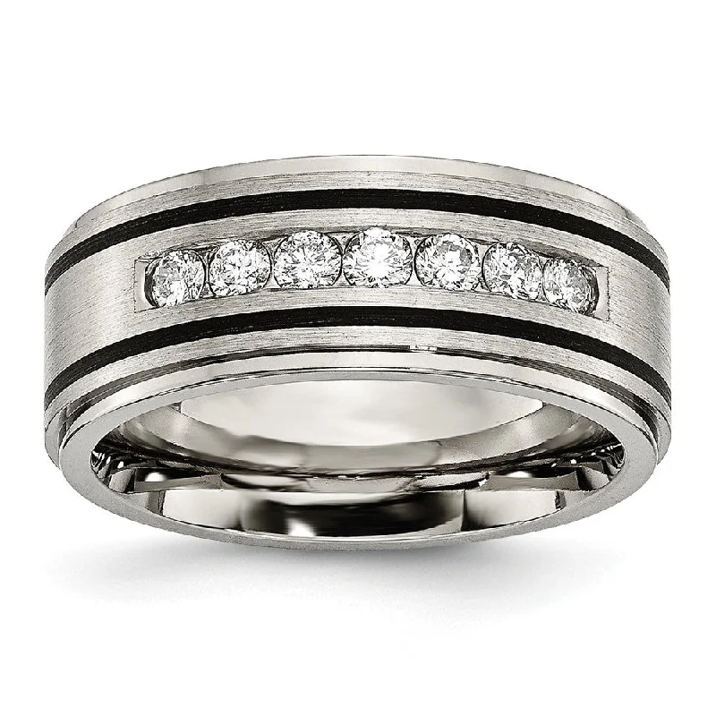 The Perfect Accessory For Less – Jewelry Sale Live Men's 9mm Titanium & Enamel 1/2ctw Diamond Ridged Standard Fit Band The Perfect Accessory For Less – Jewelry Sale Live Men's 9mm Titanium & Enamel 1/2ctw Diamond Ridged Standard Fit Band