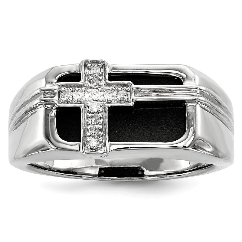 Big Discounts On Elegant Jewelry Collections Men's Black Onyx & Diamond Cross Tapered Ring in Sterling Silver Big Discounts On Elegant Jewelry Collections Men's Black Onyx & Diamond Cross Tapered Ring in Sterling Silver