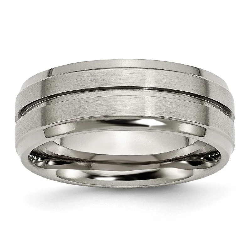 High-End Sparkle, Low-End Prices – Jewelry Sale Live Men's Titanium 8mm Brushed Grooved Ridged Edge Standard Fit Band High-End Sparkle, Low-End Prices – Jewelry Sale Live Men's Titanium 8mm Brushed Grooved Ridged Edge Standard Fit Band