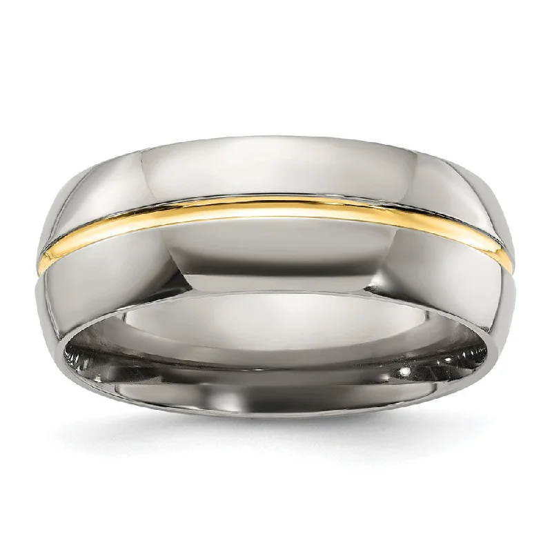 The Ultimate Jewelry Sale – Shop Premium Styles Men's Titanium and Gold Tone, 8mm Grooved Comfort Fit Band The Ultimate Jewelry Sale – Shop Premium Styles Men's Titanium and Gold Tone, 8mm Grooved Comfort Fit Band