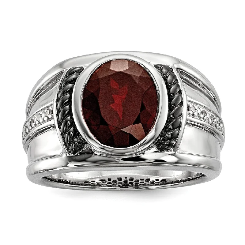 Don't Miss These Dazzling Jewelry Discounts Mens Two Tone Sterling Silver, Oval Garnet & Diamond Wide Tapered Ring Don't Miss These Dazzling Jewelry Discounts Mens Two Tone Sterling Silver, Oval Garnet & Diamond Wide Tapered Ring