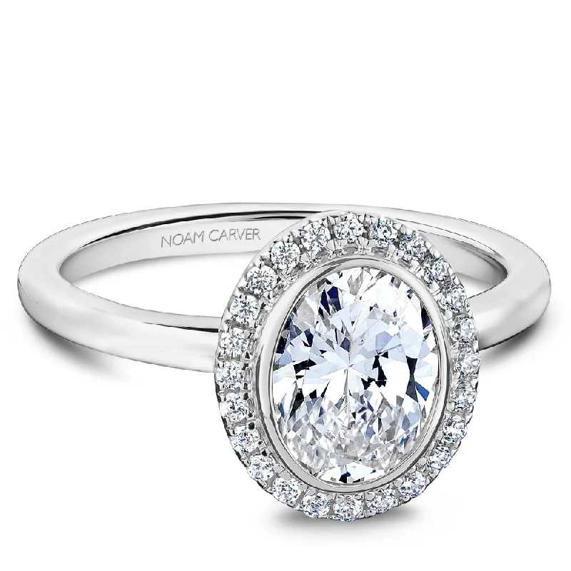 Modern Statement Jewelry For Bold Styling Noam Carver Bezel Set Oval Diamond Halo Solitaire Engagement Ring R057-02A