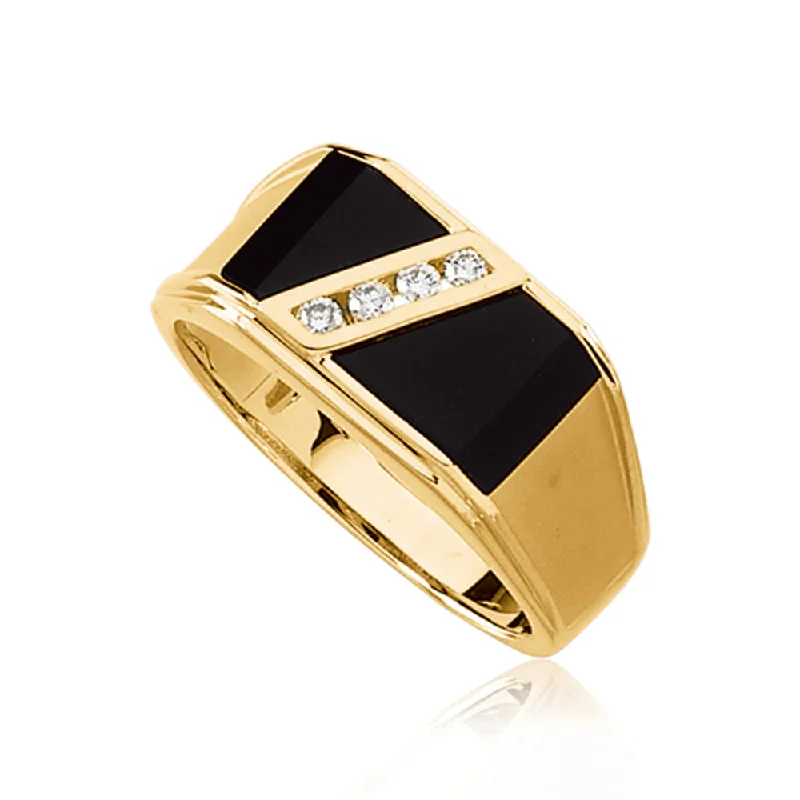 Affordable Elegance – Special Jewelry Sale Now Live Onyx and 1/8 Carat Diamond Ring in 14K Yellow Gold Affordable Elegance – Special Jewelry Sale Now Live Onyx and 1/8 Carat Diamond Ring in 14K Yellow Gold