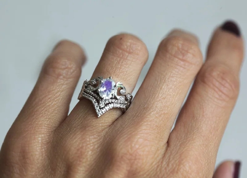 Limited-Time Offer On Elegant Jewelry Pieces Naira Rainbow Moonstone Ring Set, Moonstone Diamond Ring