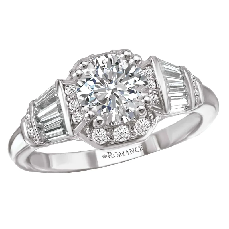 Luxury Jewelry At Unbeatable Discounts Romance Round and Baguette Diamond Engagement Ring