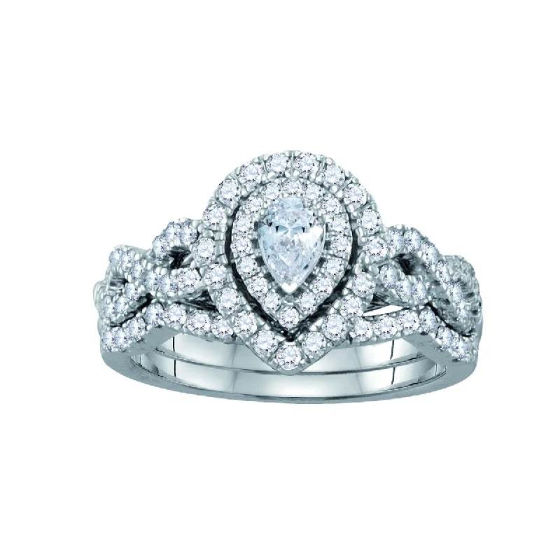 Eco-Friendly Sustainable Jewelry For Conscious Buyers Signature 1 CTW Diamond Halo Bridal Set Ring in 14KT White Gold