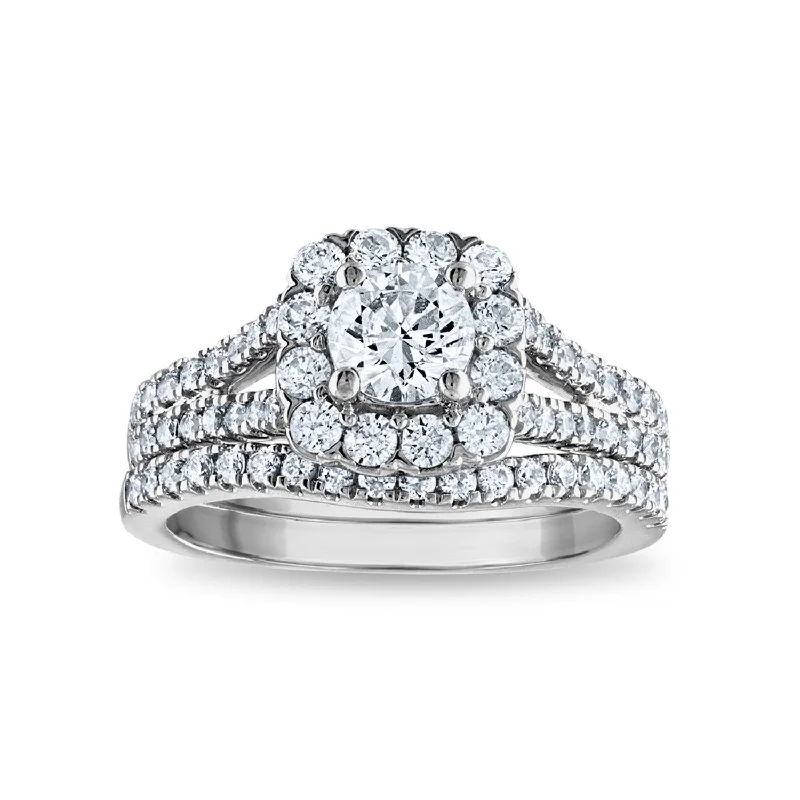 Signature EcoLove 1 3/4 CTW Lab Grown Diamond Halo Bridal Set in 14KT White Gold