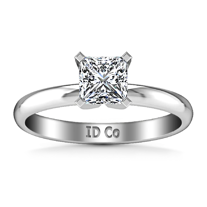 Solitaire Princess Cut Engagement Ring Comfort Fit  14K White Gold