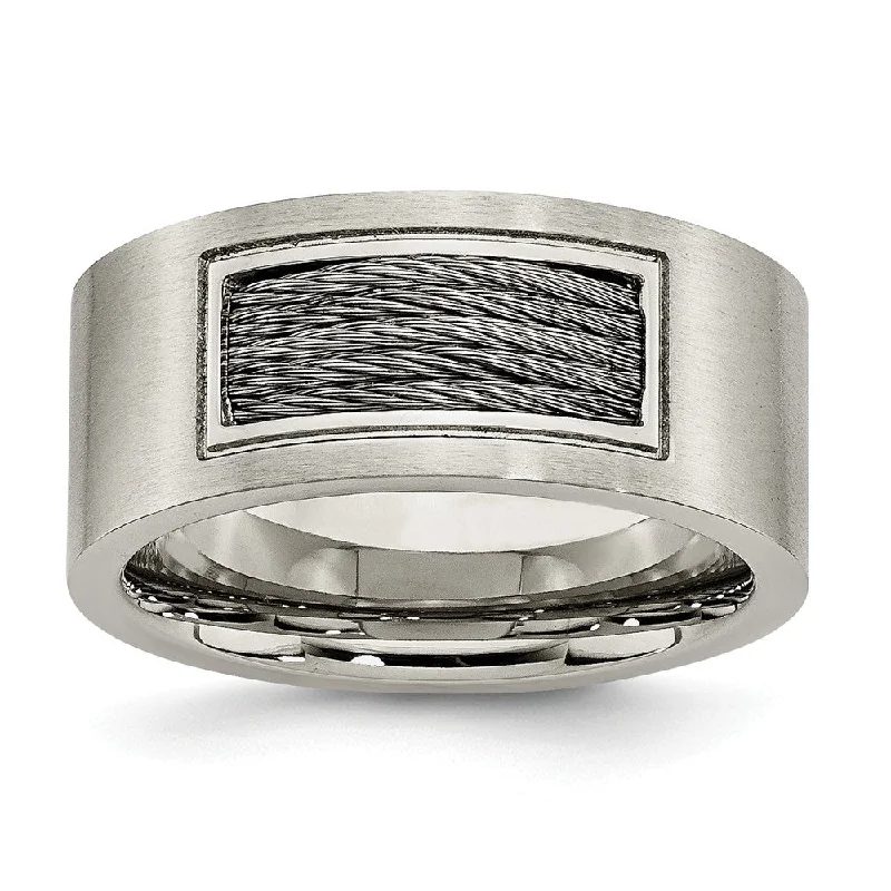 Stunning Statement Jewelry, Unbeatable Discounts Stainless Steel 10mm Wire Inset Comfort Fit Band Stunning Statement Jewelry, Unbeatable Discounts Stainless Steel 10mm Wire Inset Comfort Fit Band