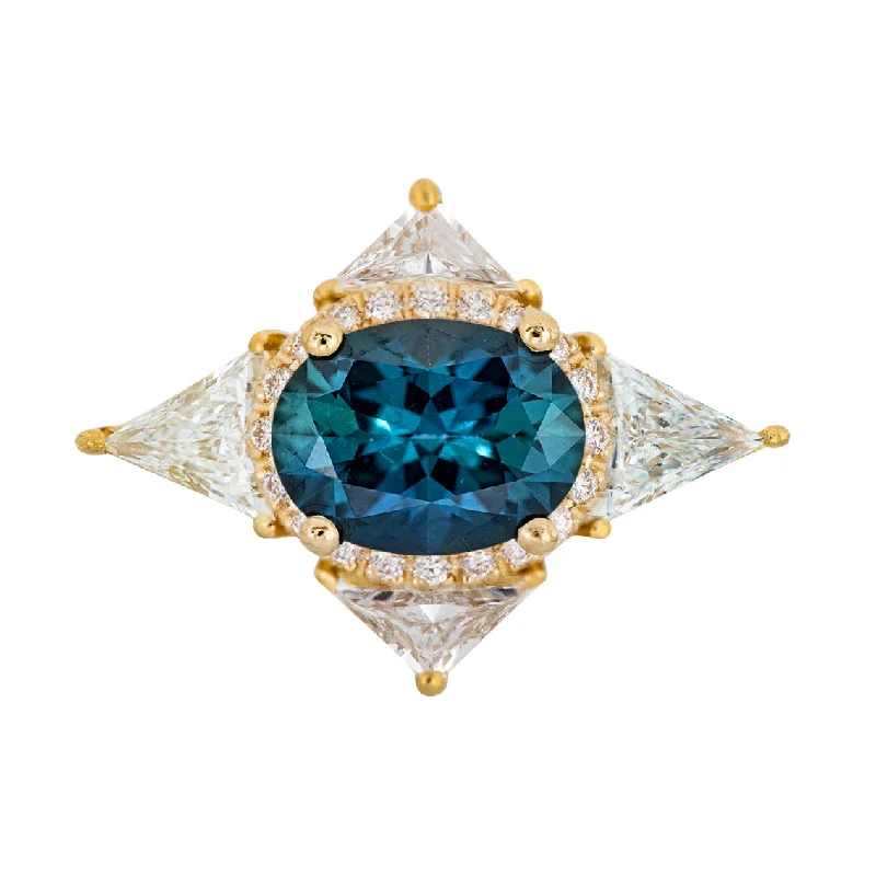 High-End Jewelry, Now More Affordable Than Ever Teal Sapphire Deco Ring with Triangle Diamonds High-End Jewelry, Now More Affordable Than Ever Teal Sapphire Deco Ring with Triangle Diamonds