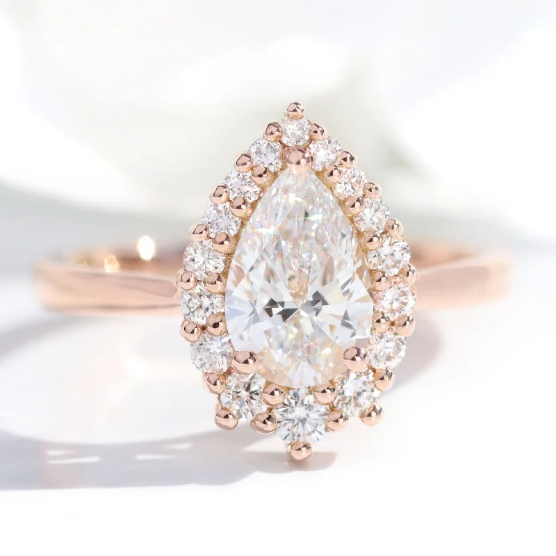 Sparkle In Style With Our Best Jewelry Deals Pear Cut Lab Diamond Ring w/ Natural Diamonds in Tiara Halo Ring