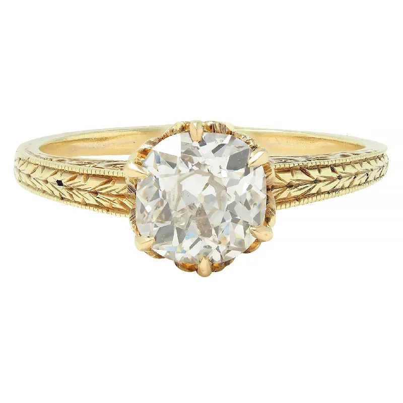 Victorian 1.05 CTW Old Mine Cut Diamond 14 Karat Yellow Gold Antique Solitaire Engagement Ring GIA