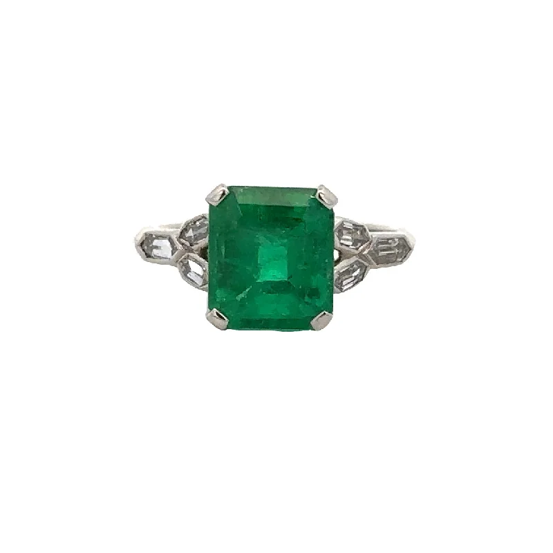 Shop Dazzling Jewelry At The Best Prices Vintage 3.05 ct. Emerald and Diamond Ring in Platinum