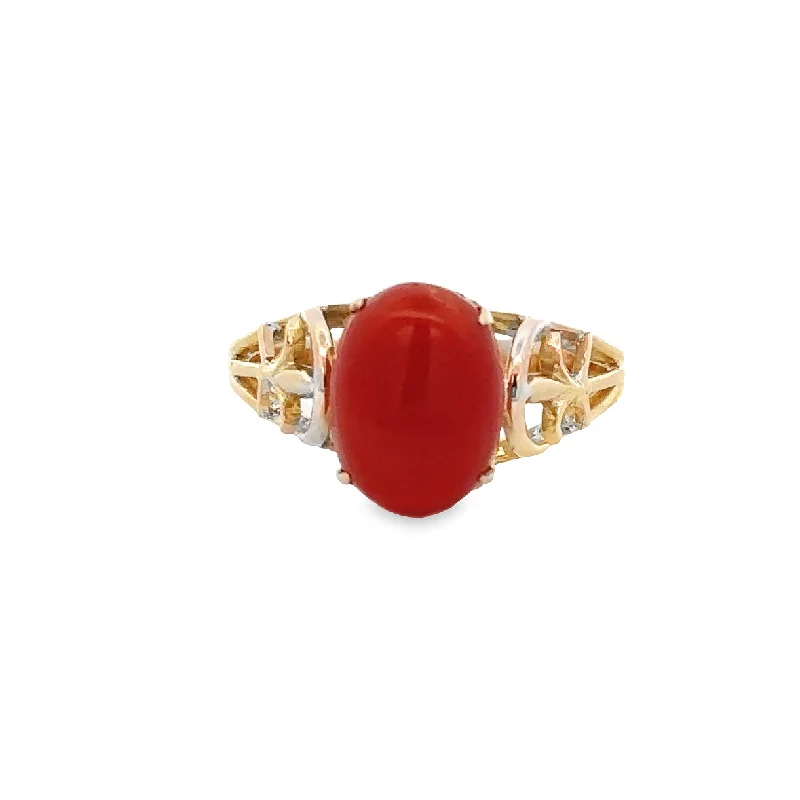 Special Deals On Handcrafted And Designer Jewelry Vintage Coral Ring in Yellow Gold