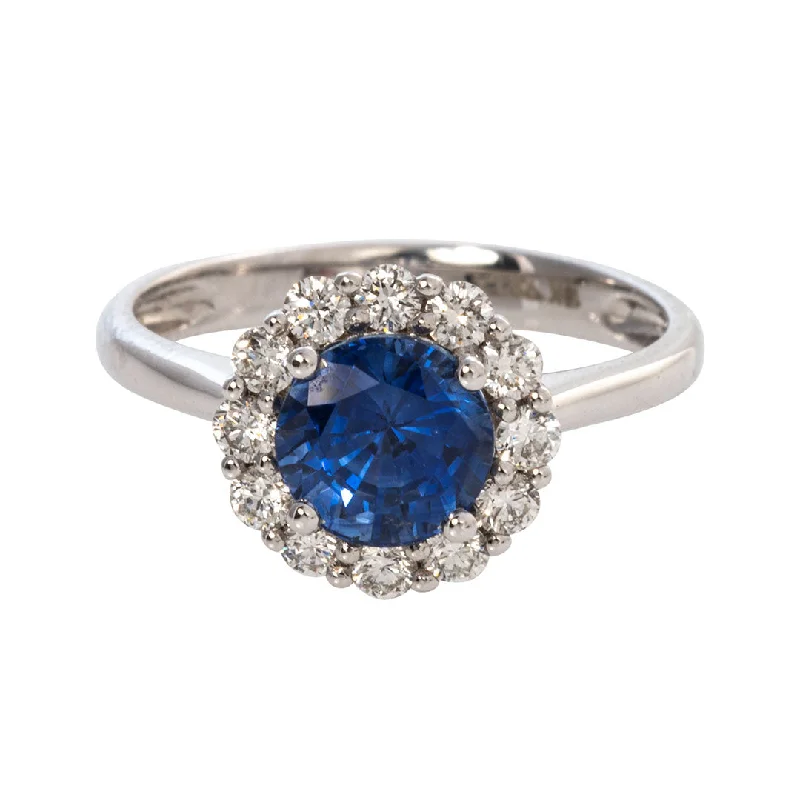 Exclusive Savings On Timeless Jewelry Pieces 1.88ct Round Sapphire & Diamond Halo 18K White Gold Ring