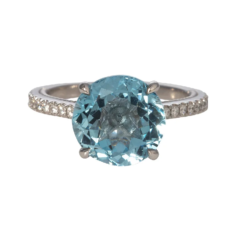 The Perfect Jewelry Piece At The Perfect Discount 3.68ct Round Aquamarine & Diamond Pavé Platinum Ring