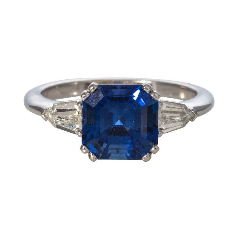 Jewelry Deals That Outshine The Rest 3ct Asscher Sapphire & Diamond Three Stone 14K Gold Ring