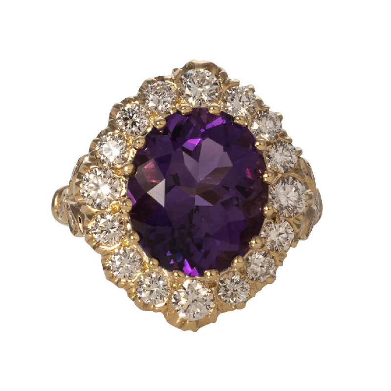 Stunning Statement Jewelry, Unbeatable Discounts 4.14ct Amethyst & Diamond Cluster 14K Yellow Gold Ring