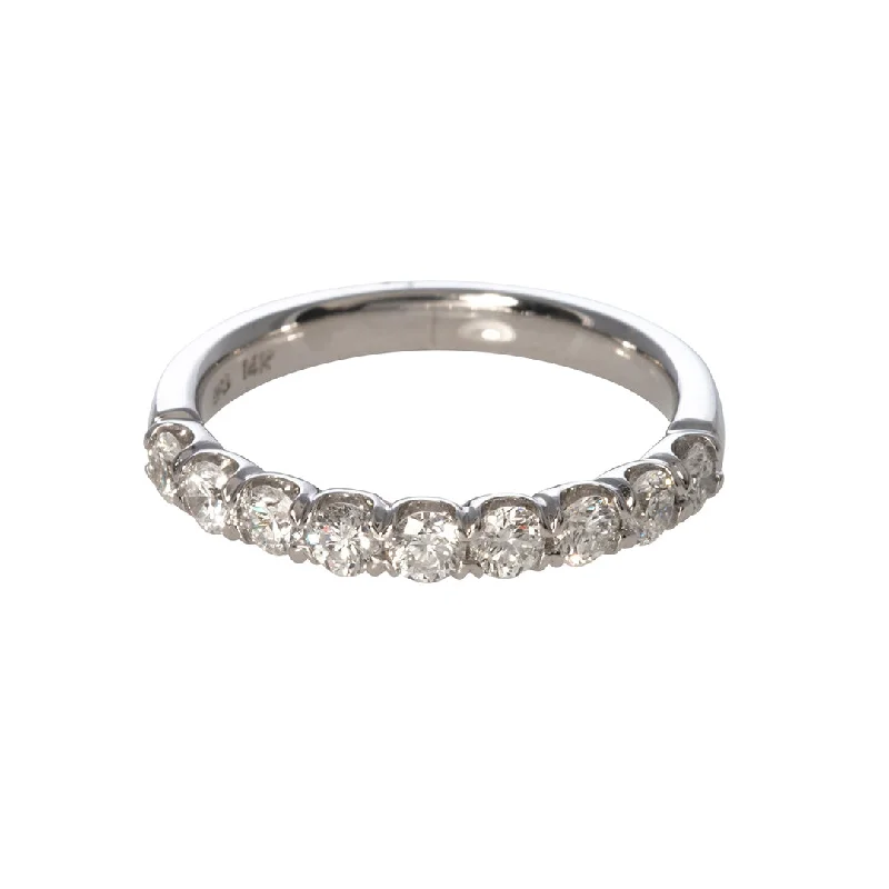 Elevate Your Outfit With Discounted Statement Jewelry .65ct Diamond Pavé 9-Stone 14K White Gold Halfway Band
