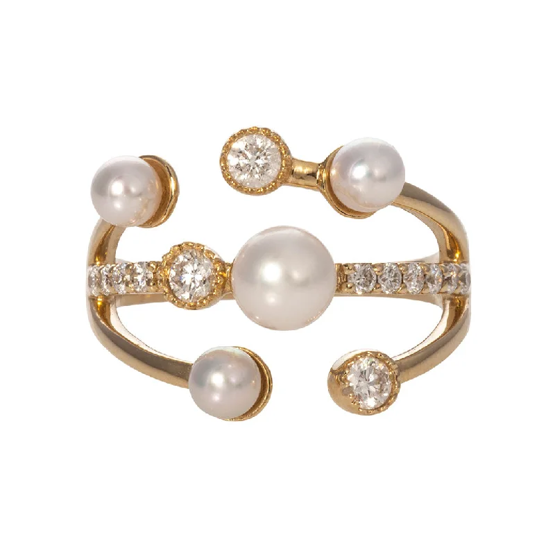 Shop Handcrafted Jewelry At Special Promotional Rates Akoya Pearl & Diamond 14K Gold Ring