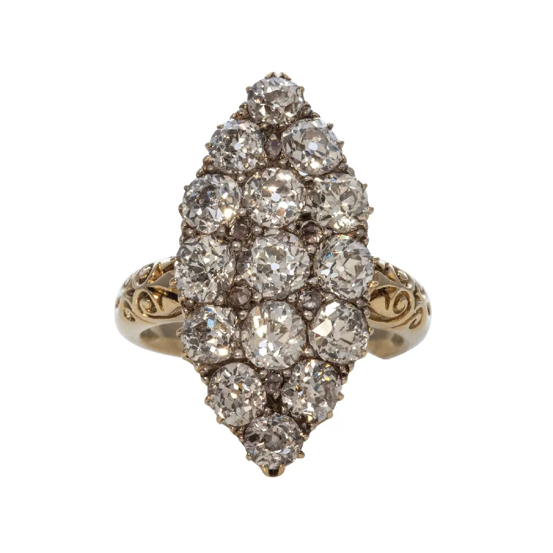 Dazzle In Elegance With Our Biggest Jewelry Sale Art Deco 4.0ctw Diamond Navette Cluster 18K Yellow Gold Ring