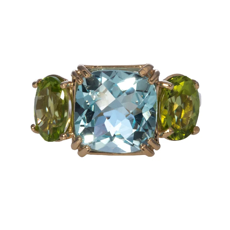 Luxury Jewelry At Budget-Friendly Prices – Grab Yours Now Blue Topaz & Peridot 3 Stone 14K Yellow Gold Ring