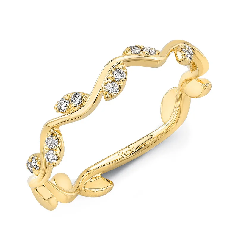 Grab Exquisite Jewelry At The Lowest Prices Diamond Leaf 14K Yellow Gold Stackable Band