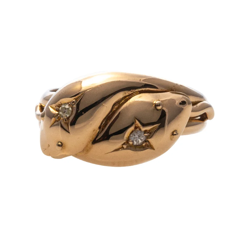 Shop High-Quality Jewelry At Jaw-Dropping Discounts Edwardian Diamond 18K Gold Double Snake Ring
