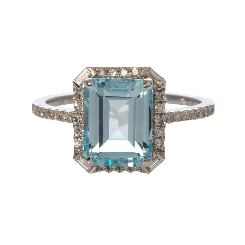 Premium Jewelry At Promotional Prices – Shine Today Emerald Cut Blue Topaz & Diamond 14K White Gold Ring