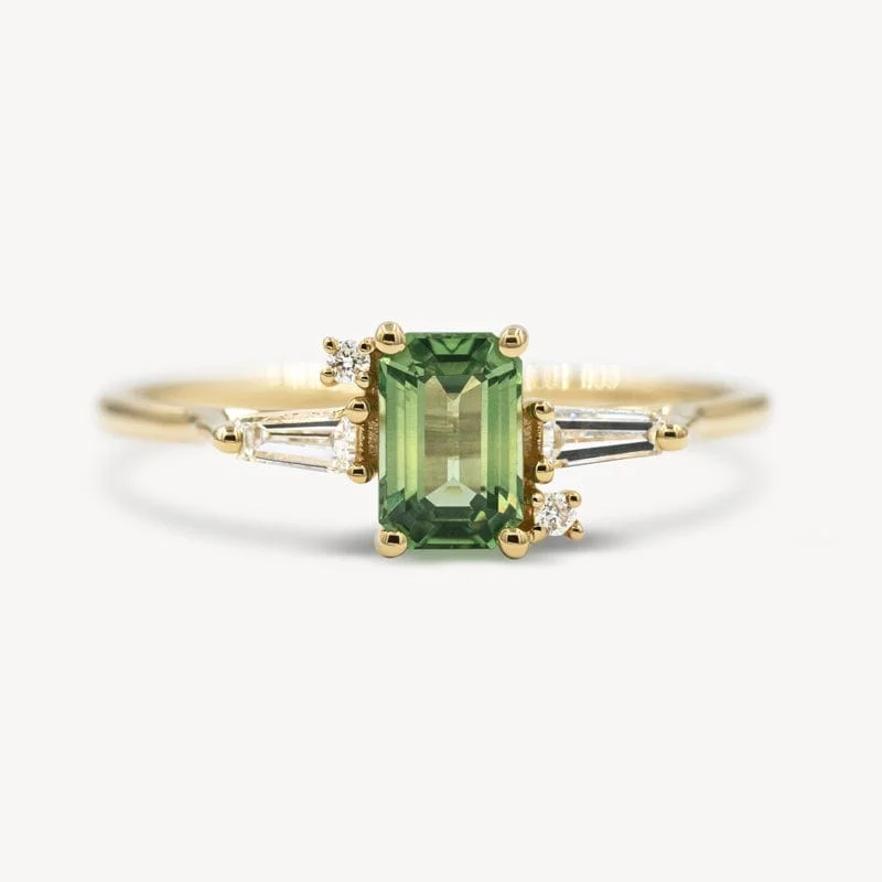 Sparkle On A Budget – Fine Jewelry For Less Emerald Cut Geo Green Sapphire and Diamond Ring