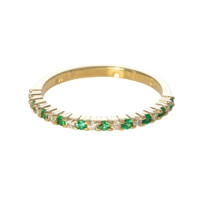 Handcrafted Beauty At Affordable Prices Emerald & Diamond Halfway 14K Yellow Gold Band