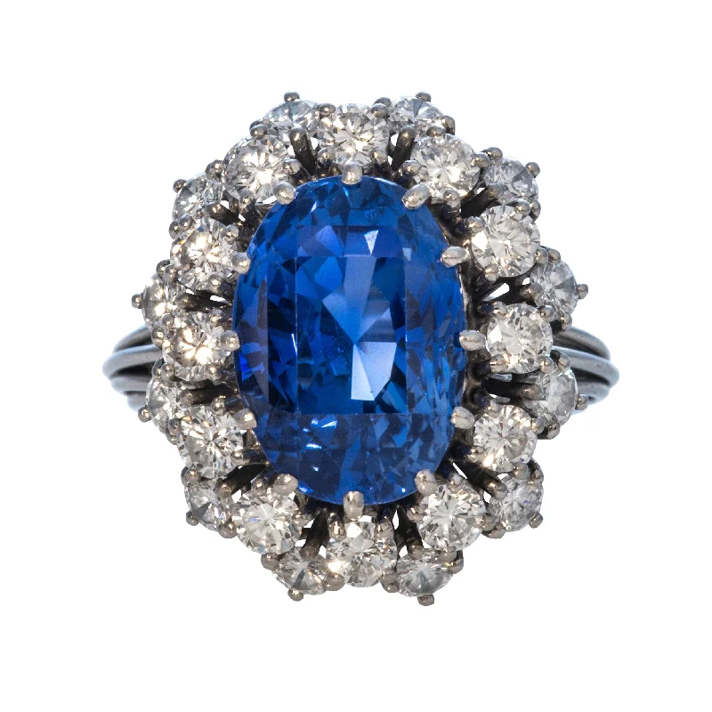 Elegant Jewelry At Unbeatable Prices – Shop Today Estate 8ct No-Heat Sapphire & Diamond Cluster Platinum Ring