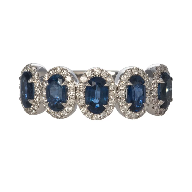 The Ultimate Jewelry Sale – Shop Premium Styles Five Stone Oval Sapphire & Diamond Halo 14K White Gold Ring