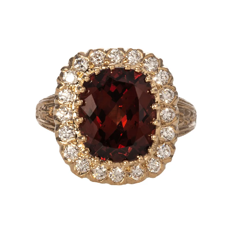 Upgrade Your Jewelry Collection For Less Garnet & Diamond Cluster 14K Yellow Gold Ring