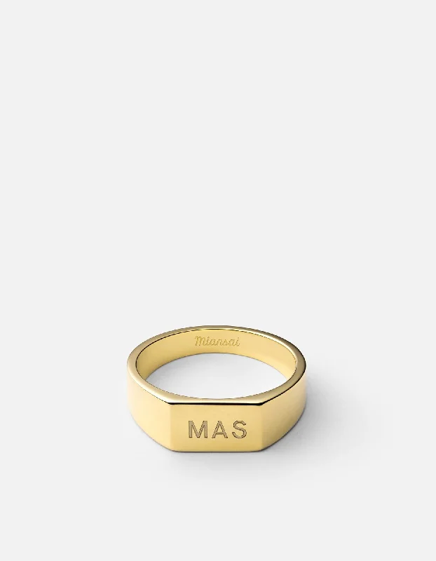 Elegant Rose Gold Jewelry For A Stylish Touch Geo Signet Ring, Gold Vermeil/3 Letters