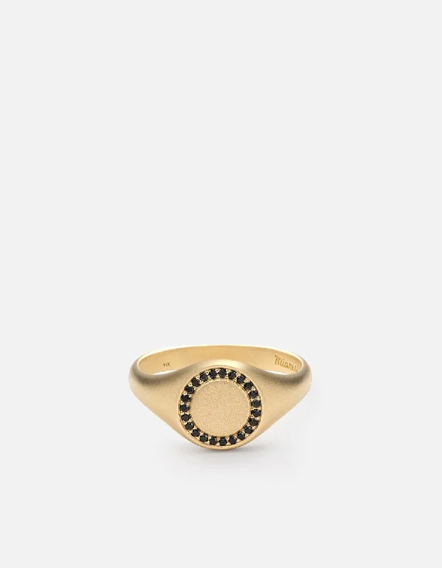 Seasonal Jewelry Sale – Upgrade Your Collection Halo Signet Ring, 14k Matte Gold/Black Diamonds